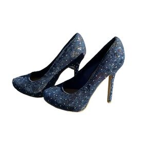 NAUGHTY MONKEY Blue Lace Rhinestone Stiletto Pumps Size 8